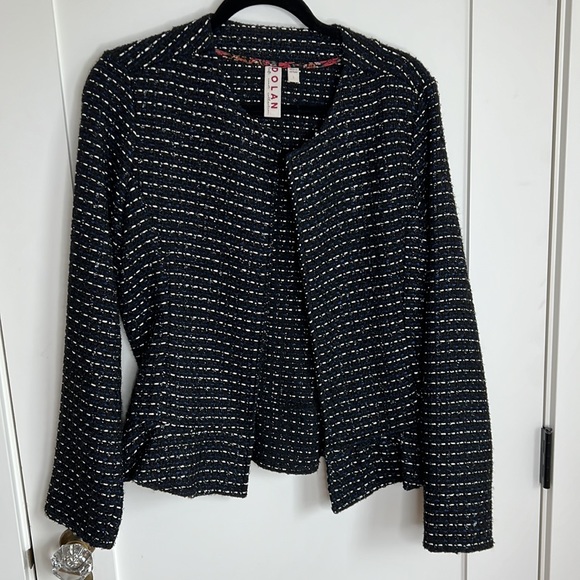 🛍️Anthropologie Dolan black blue tweed lurex peplum jacket L - Picture 5 of 10